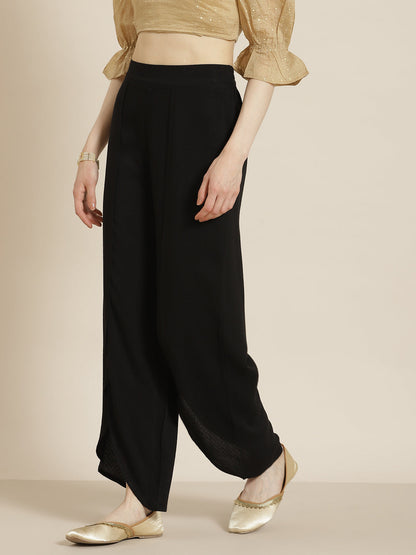 Black Rayon Dobby Woven - Dobby Tulip Dhoti Pant