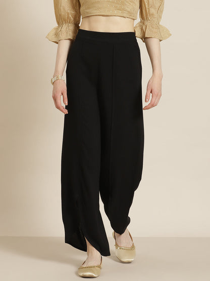 Black Rayon Dobby Woven - Dobby Tulip Dhoti Pant