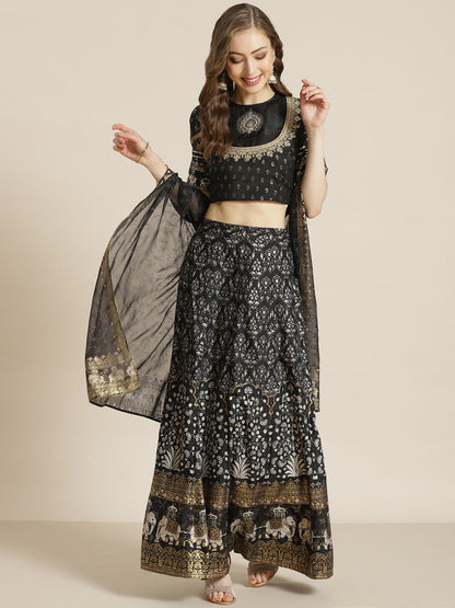 Black Shantoon Embroidered Flared Lehenga Choli Sets