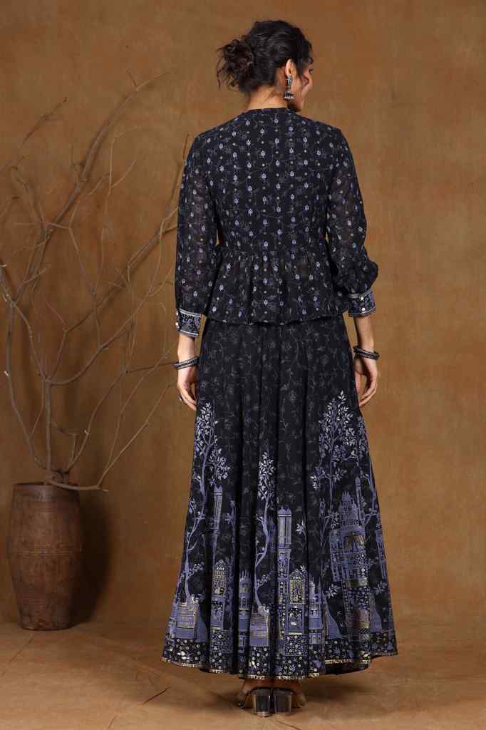 Black Georgette Printed Flared Lehenga Choli Sets