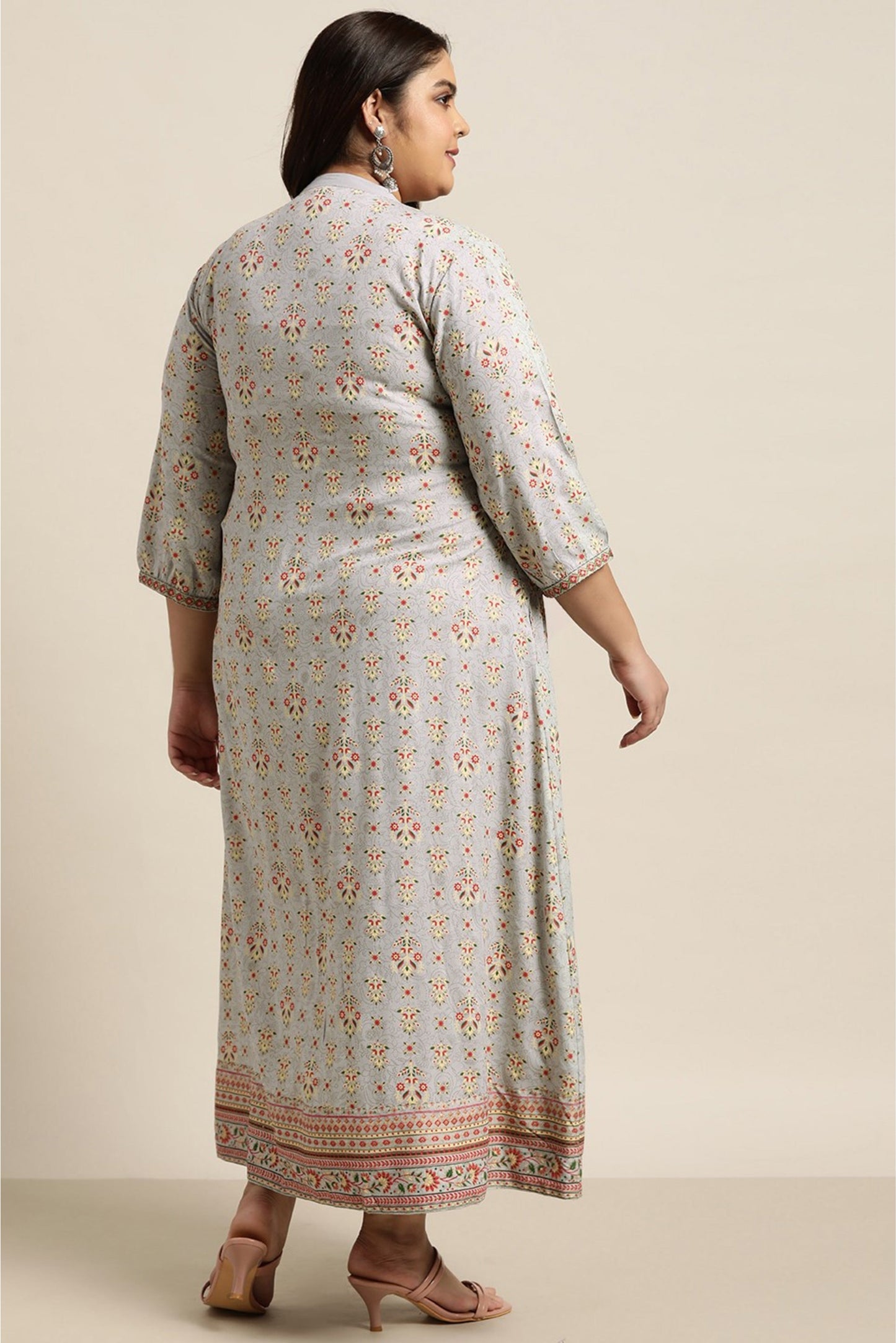 Grey Rayon Fusion Wear Printed A-line Dress