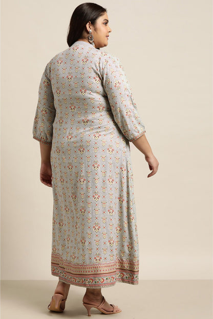 Grey Rayon Fusion Wear Printed A-line Dress