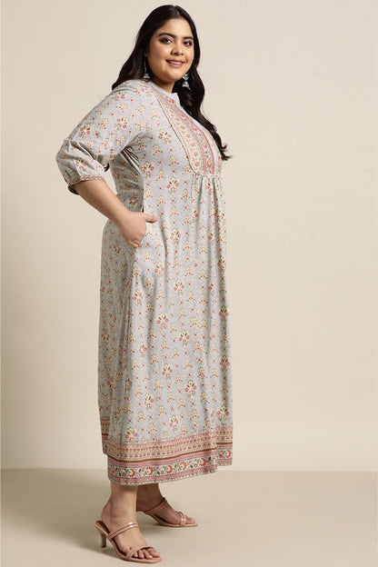Grey Rayon Fusion Wear Printed A-line Dress