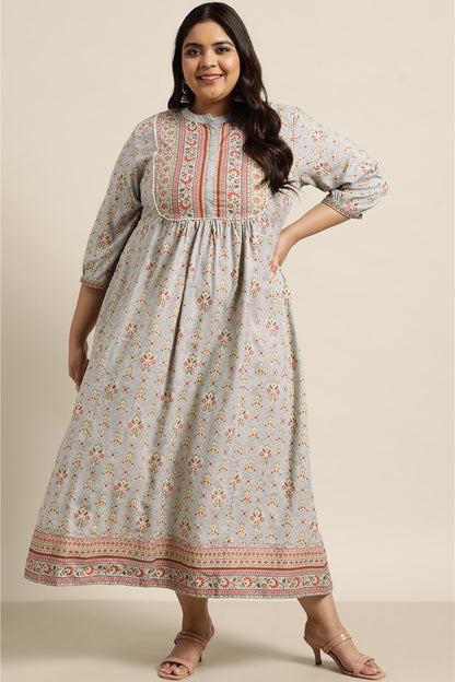 Grey Rayon Fusion Wear Printed A-line Dress