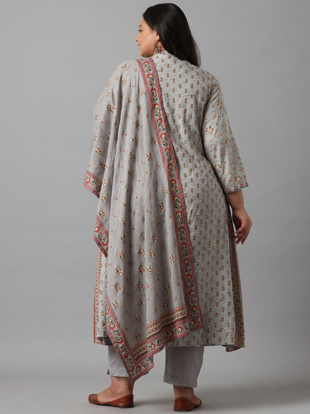 Grey Rayon Daily Wear Printed A-line Kurta Sets