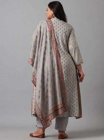 Grey Rayon Daily Wear Printed A-line Kurta Sets