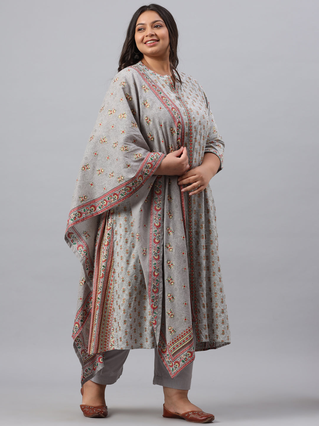 Grey Rayon Daily Wear Printed A-line Kurta Sets