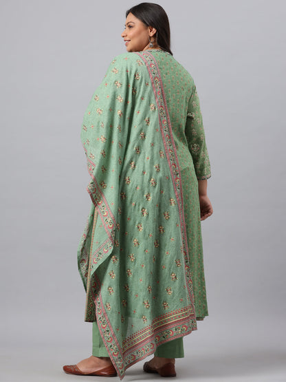 Pista Green Rayon Daily Wear Printed A-line Kurta Sets