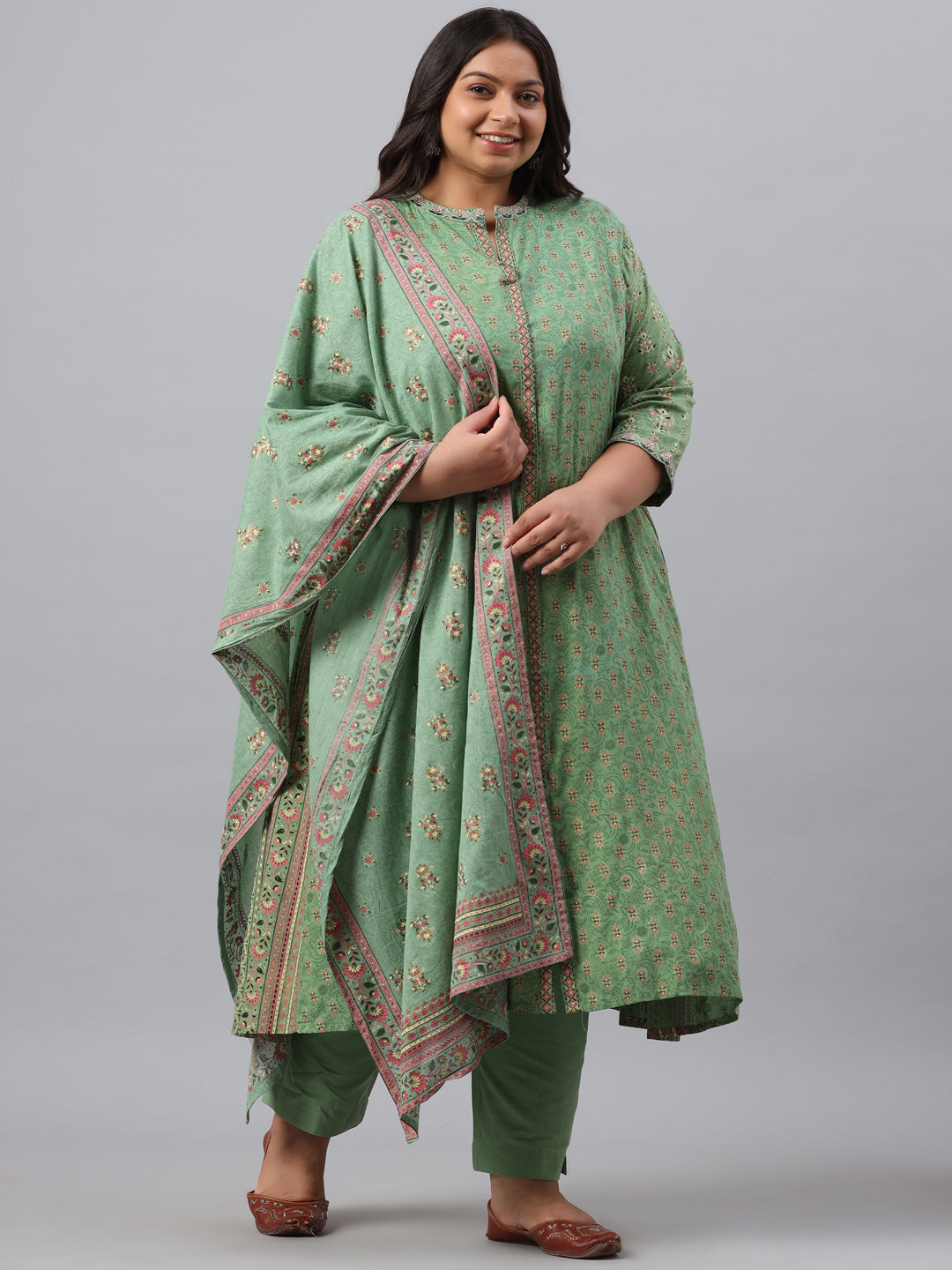 Pista Green Rayon Daily Wear Printed A-line Kurta Sets