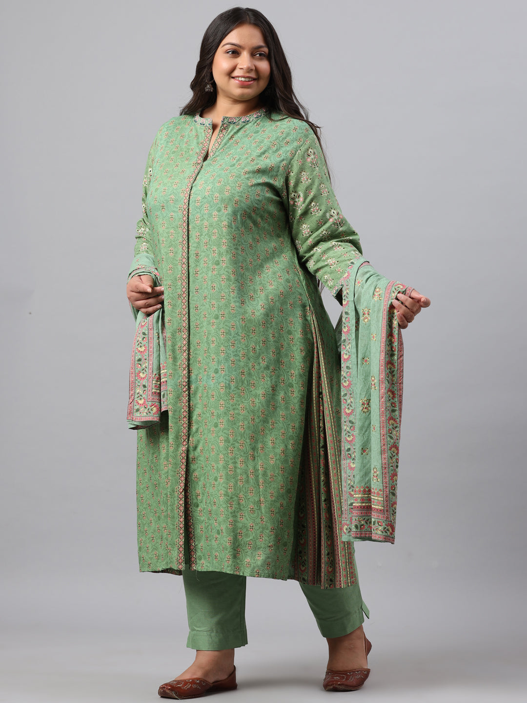 Pista Green Rayon Daily Wear Printed A-line Kurta Sets