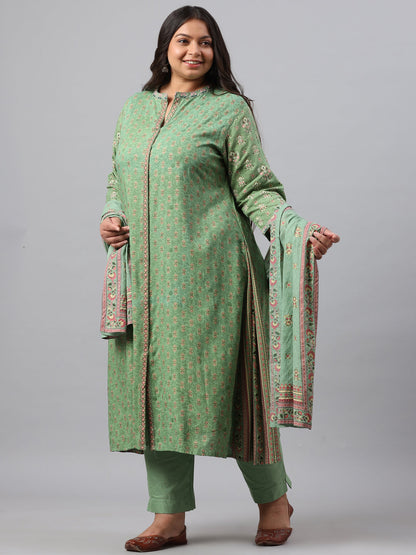 Pista Green Rayon Daily Wear Printed A-line Kurta Sets