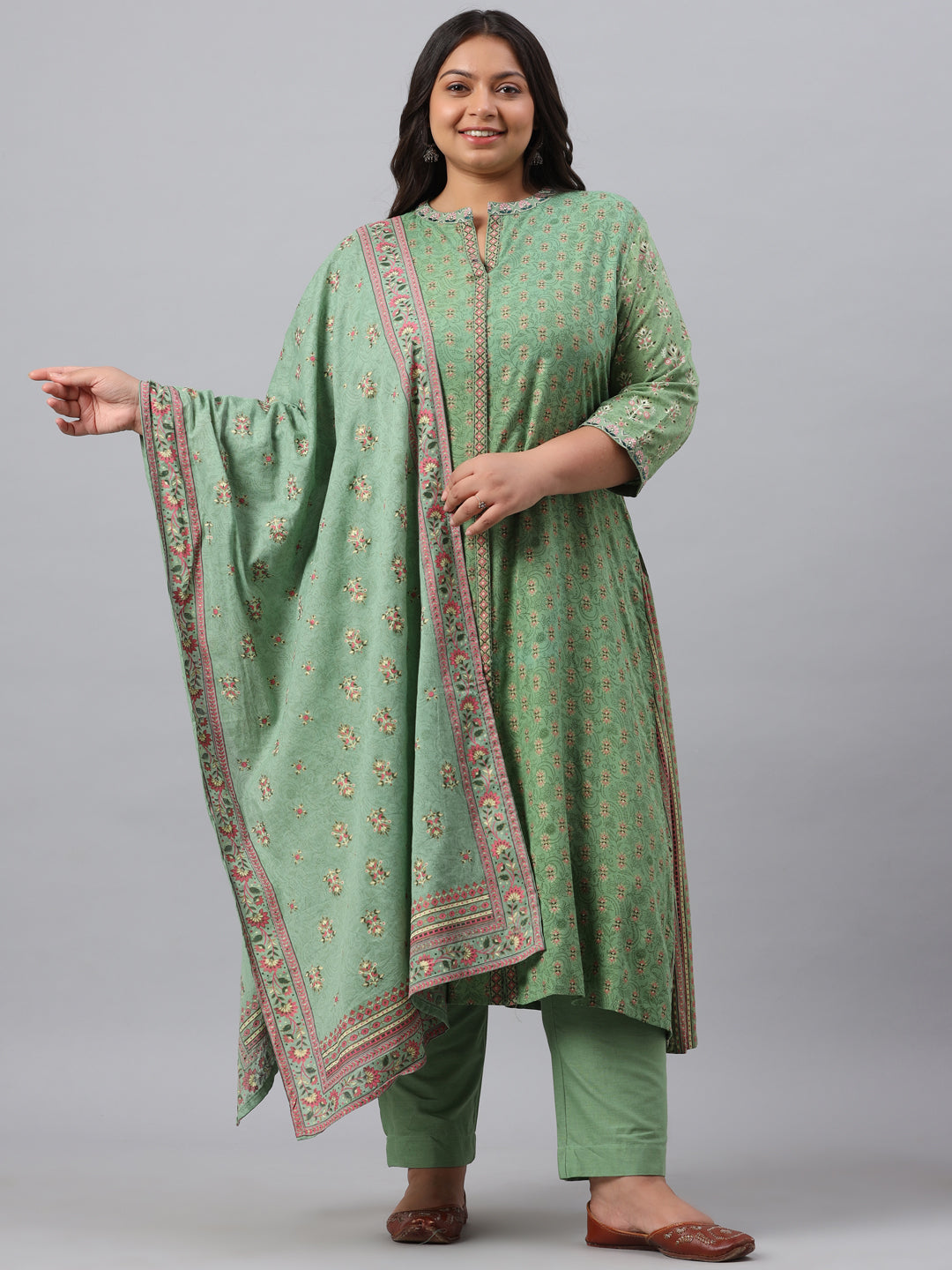 Pista Green Rayon Daily Wear Printed A-line Kurta Sets