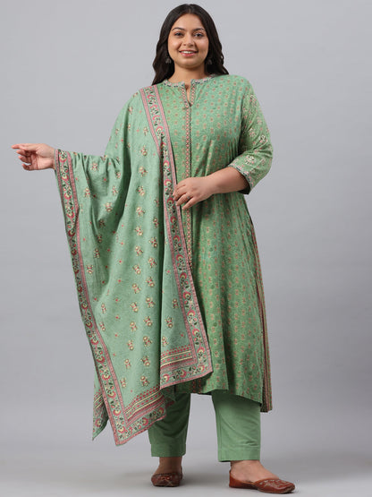 Pista Green Rayon Daily Wear Printed A-line Kurta Sets