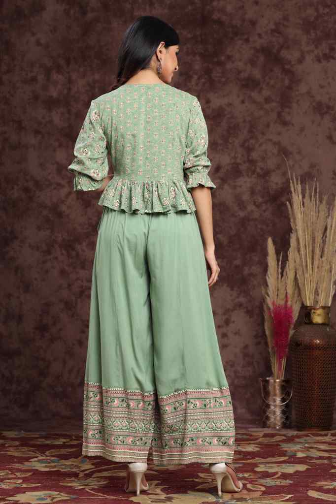 Pistagreen Rayon Printed Peplum Clothing Set