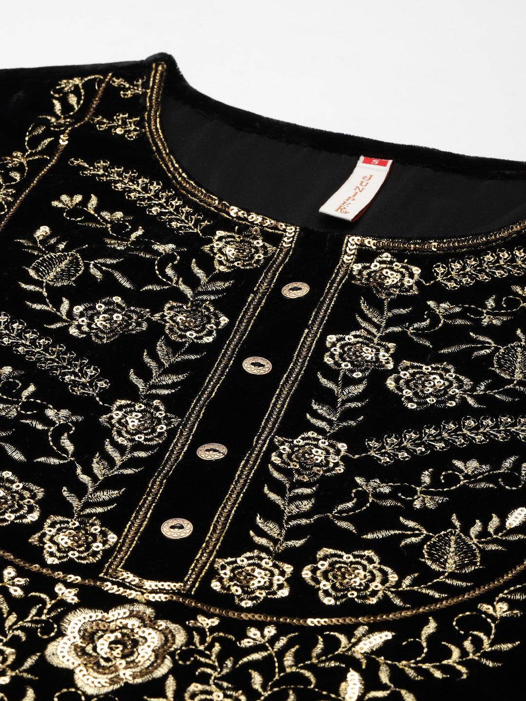 Black Velvet Embroidered Straight Kurta Sets