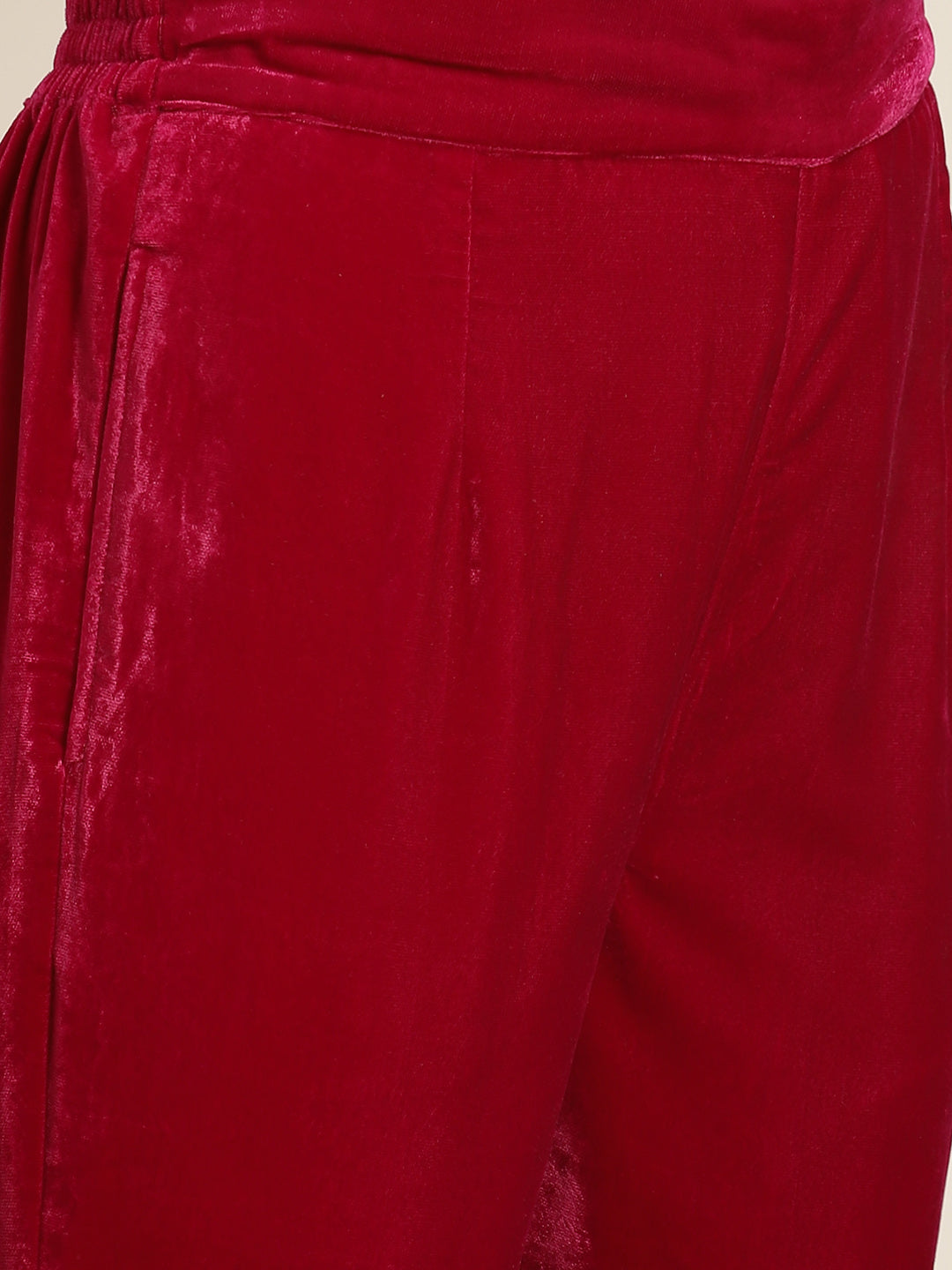 Fuchsia Velvet Embroidered Straight Kurta Sets