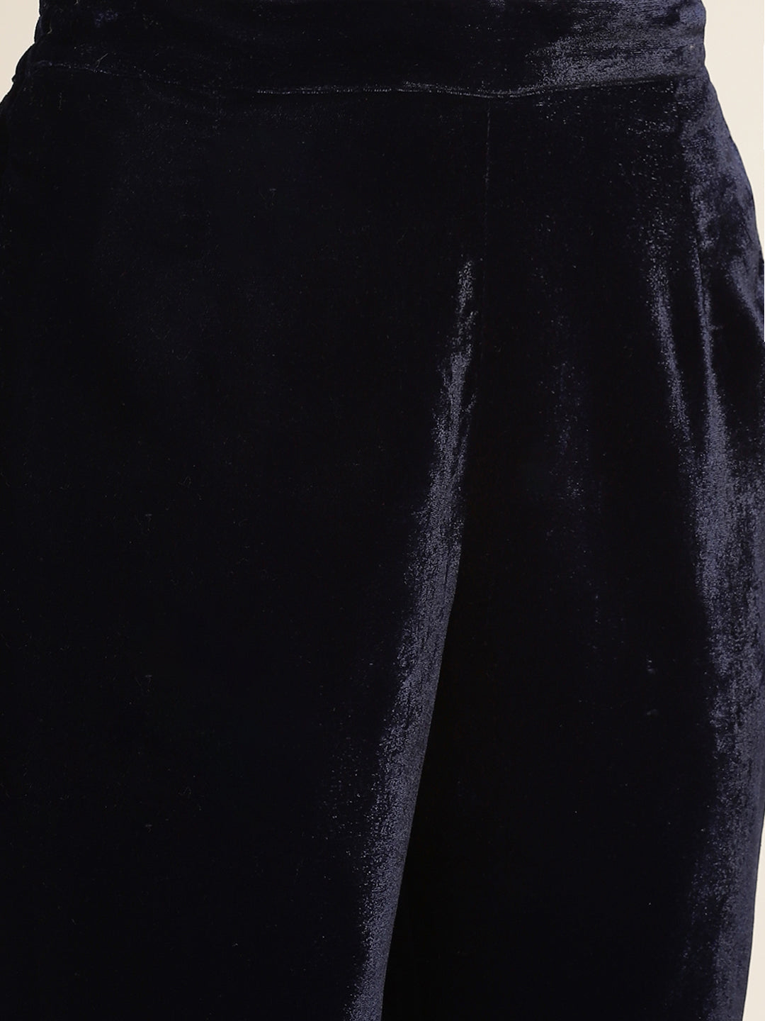 Navy Velvet Embroidered Straight Kurta Sets