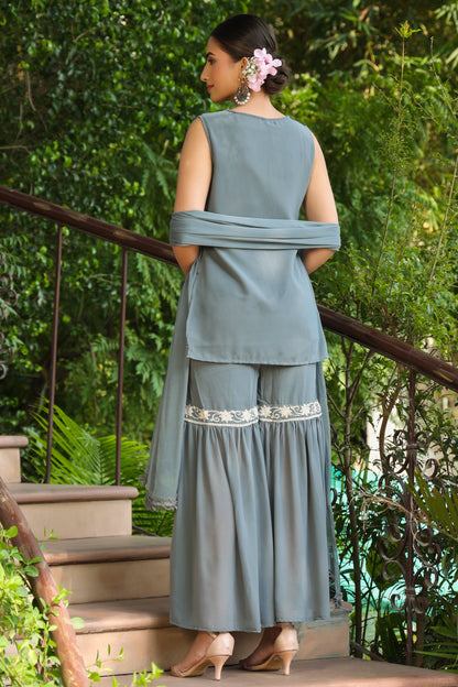 Grey Georgette Embroidered Straight Kurta Sets