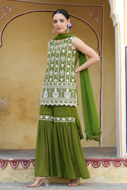Mehandigreen Georgette Embroidered Straight Kurta Sets