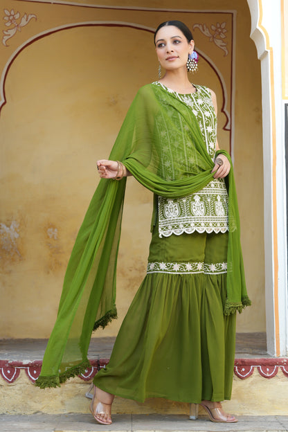 Mehandigreen Georgette Embroidered Straight Kurta Sets