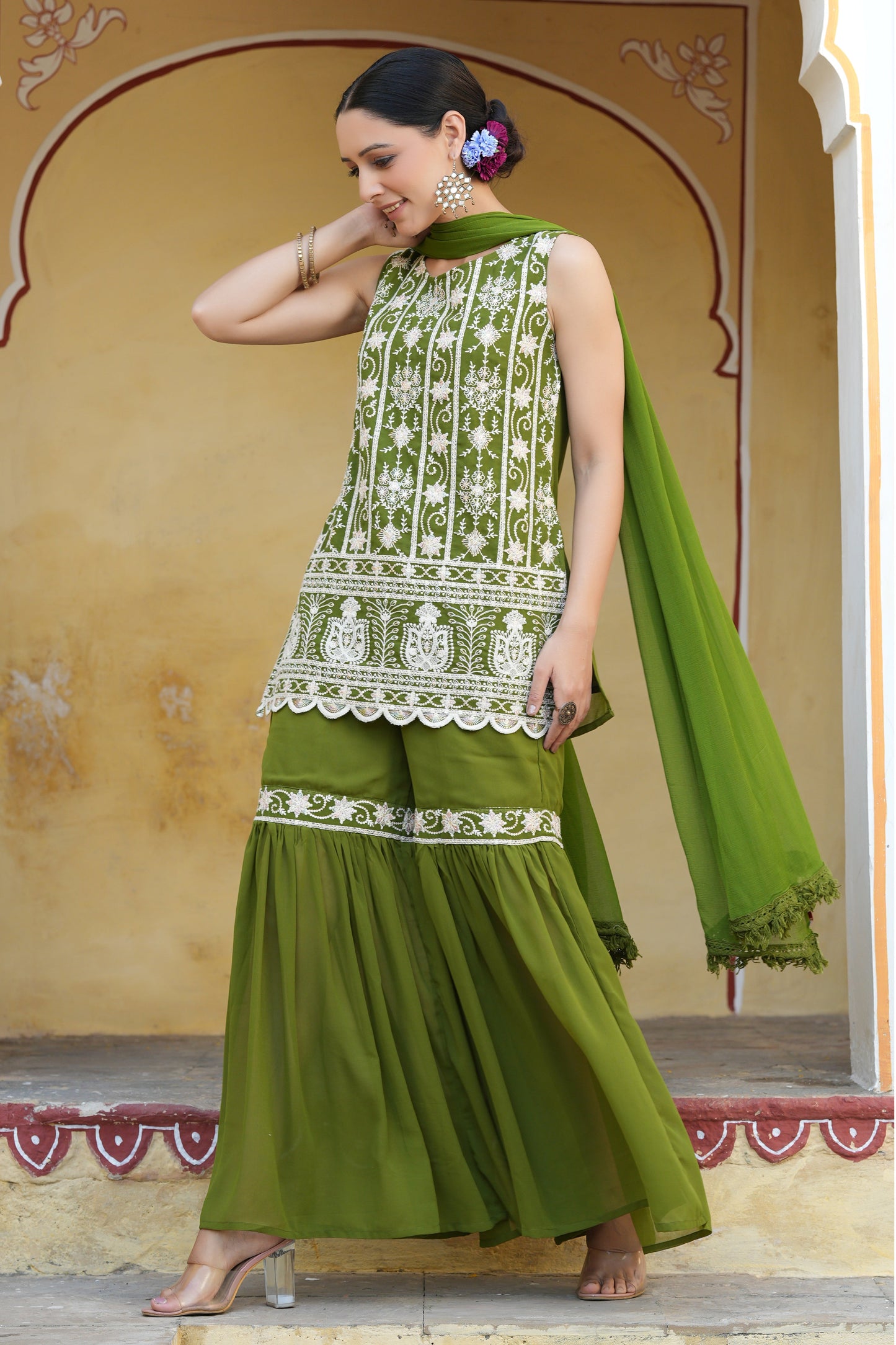 Mehandigreen Georgette Embroidered Straight Kurta Sets