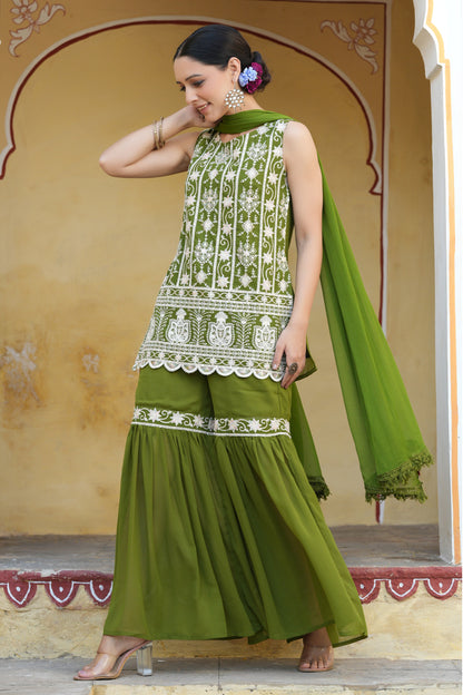 Mehandigreen Georgette Embroidered Straight Kurta Sets