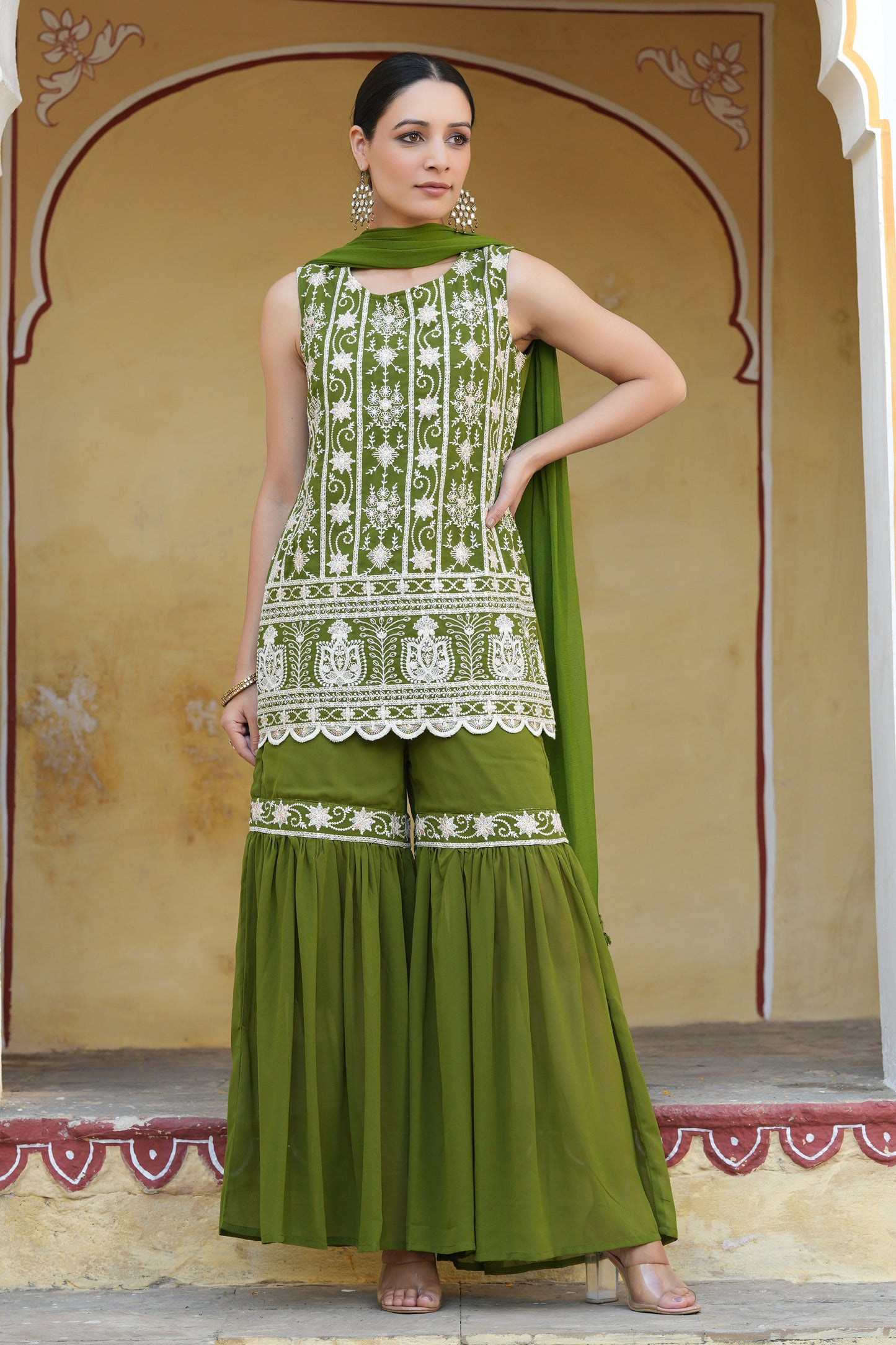 Mehandigreen Georgette Embroidered Straight Kurta Sets