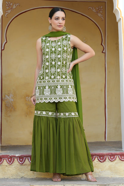 Mehandigreen Georgette Embroidered Straight Kurta Sets