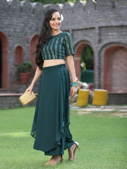 Green Georgette Solid Fitted Clothing Set