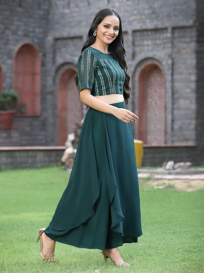 Green Georgette Solid Fitted Clothing Set