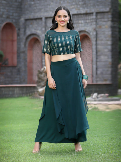 Green Georgette Solid Fitted Clothing Set