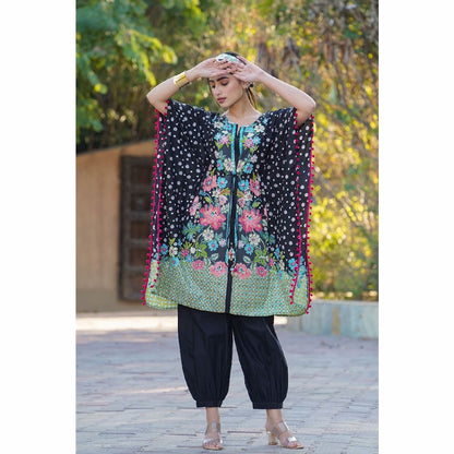 Black Rayon Printed Straight Kaftan