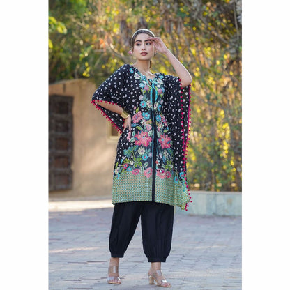 Black Rayon Printed Straight Kaftan