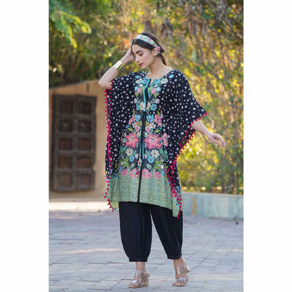Black Rayon Printed Straight Kaftan
