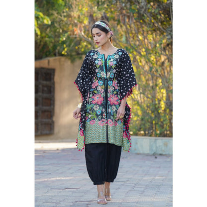 Black Rayon Printed Straight Kaftan
