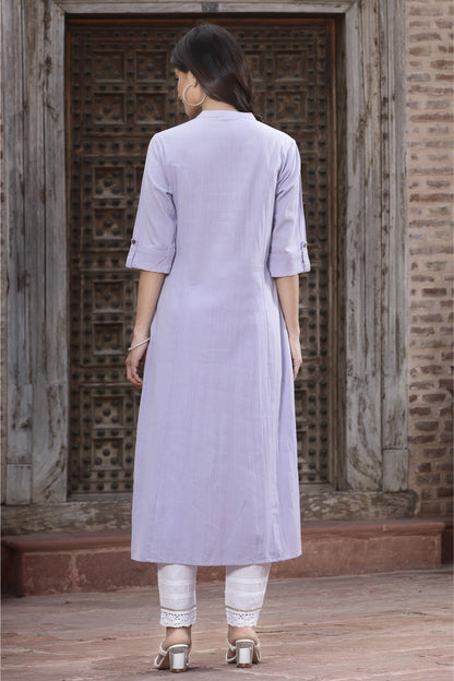 Lilac Cotton Flex Solid A-Line Kurta