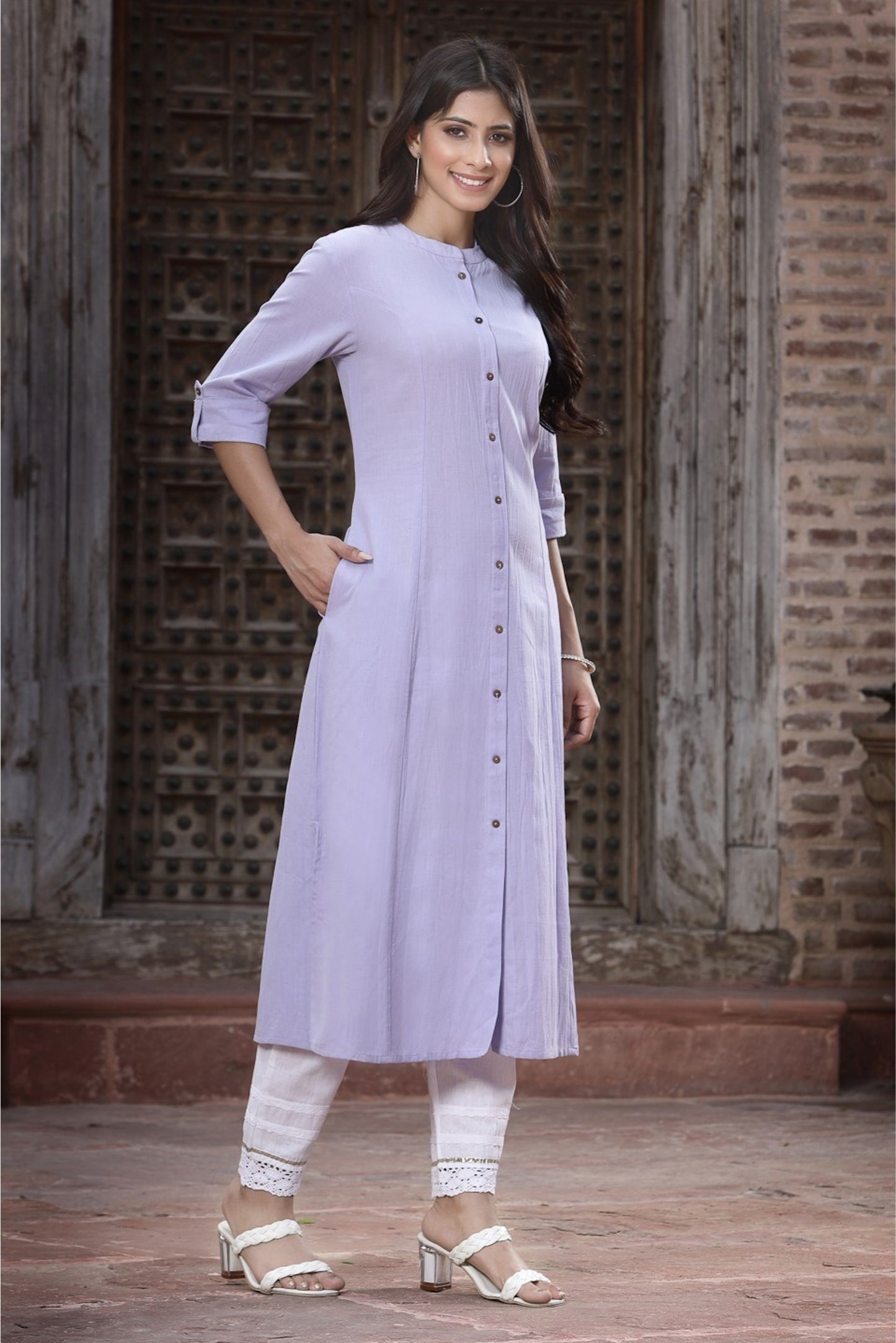 Lilac Cotton Flex Solid A-Line Kurta