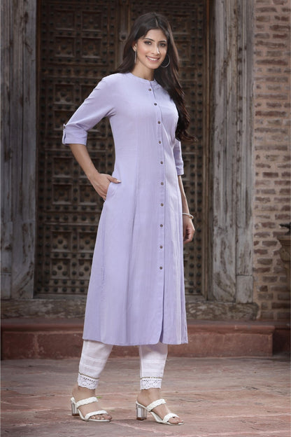 Lilac Cotton Flex Solid A-Line Kurta