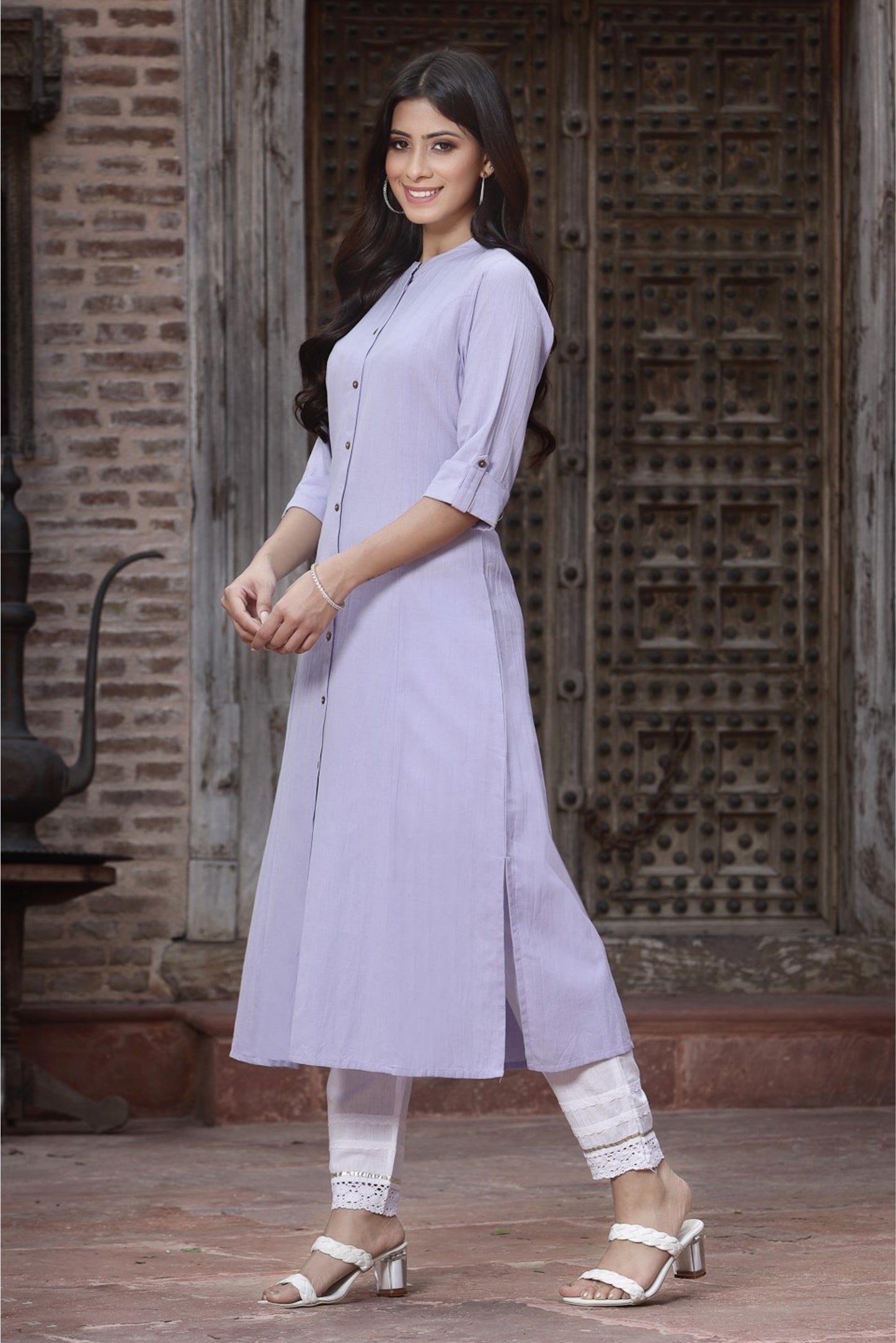 Lilac Cotton Flex Solid A-Line Kurta