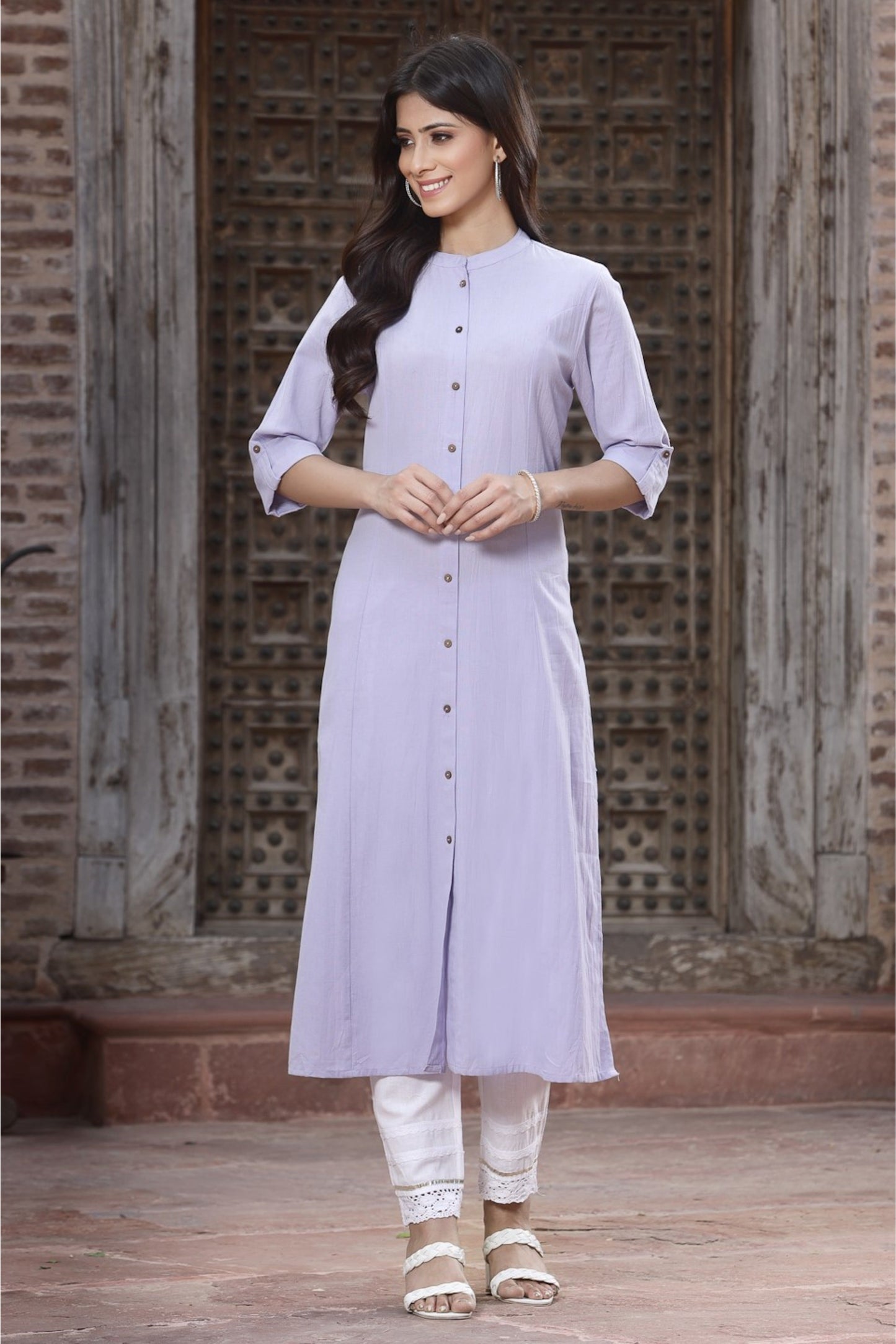 Lilac Cotton Flex Solid A-Line Kurta