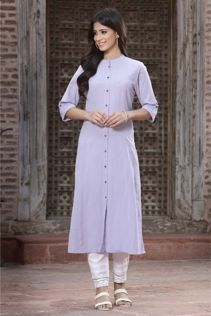 Lilac Cotton Flex Solid A-Line Kurta