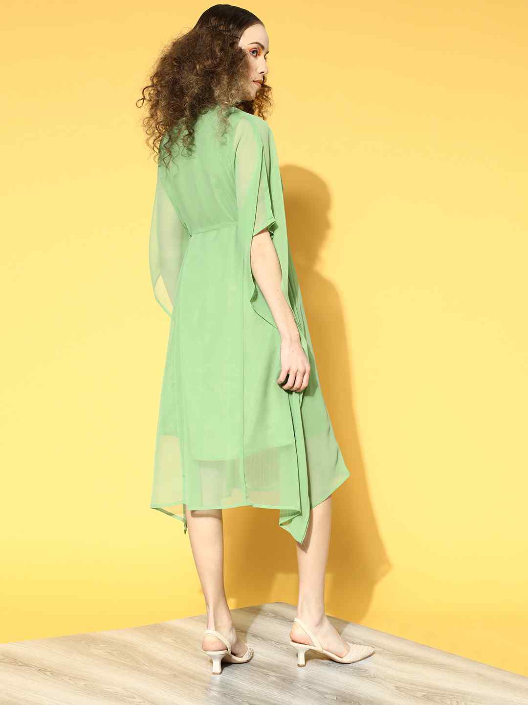 Sagegreen Georgette Embroidered Straight Kaftan