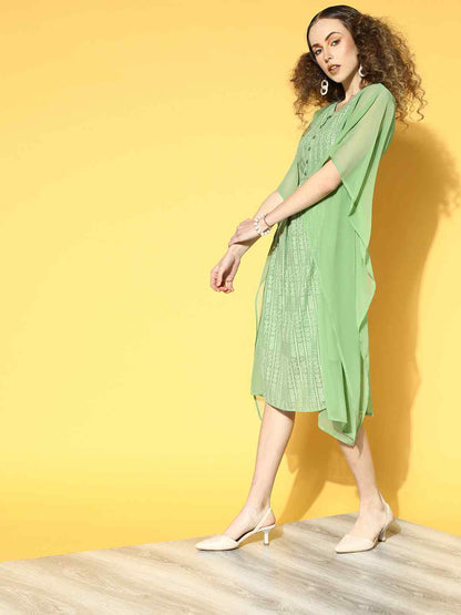 Sagegreen Georgette Embroidered Straight Kaftan
