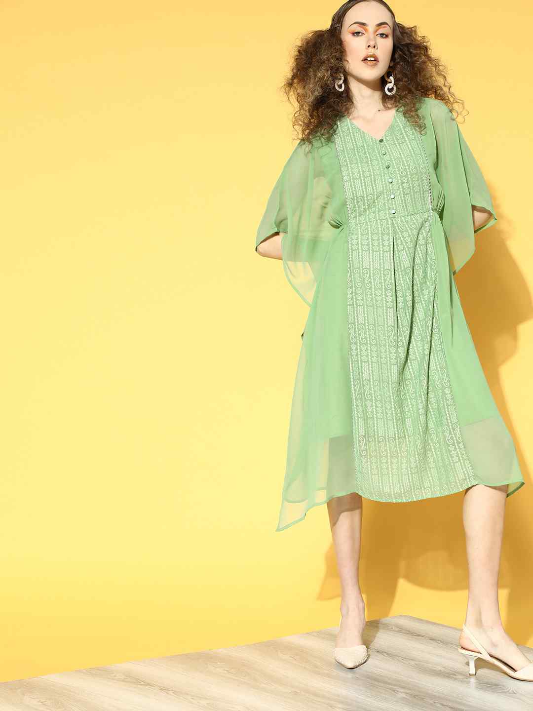 Sagegreen Georgette Embroidered Straight Kaftan