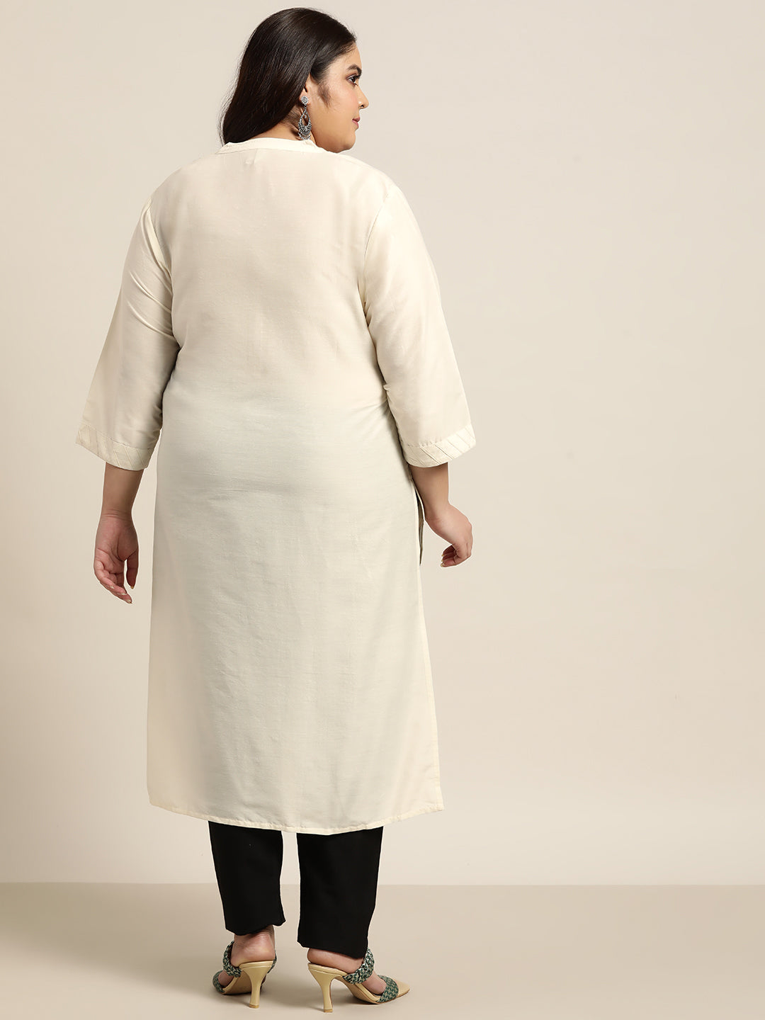 Beige Tussar Silk Festive Wear Solid Straight Kurta