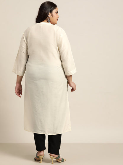 Beige Tussar Silk Festive Wear Solid Straight Kurta