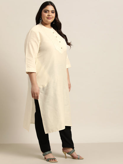 Beige Tussar Silk Festive Wear Solid Straight Kurta