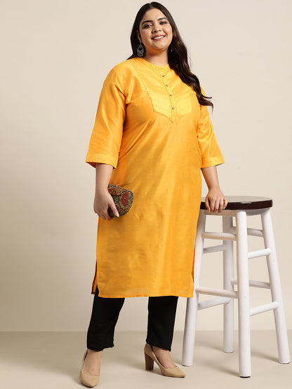 Mustard Tussar Silk Festive Wear Solid Straight Kurta