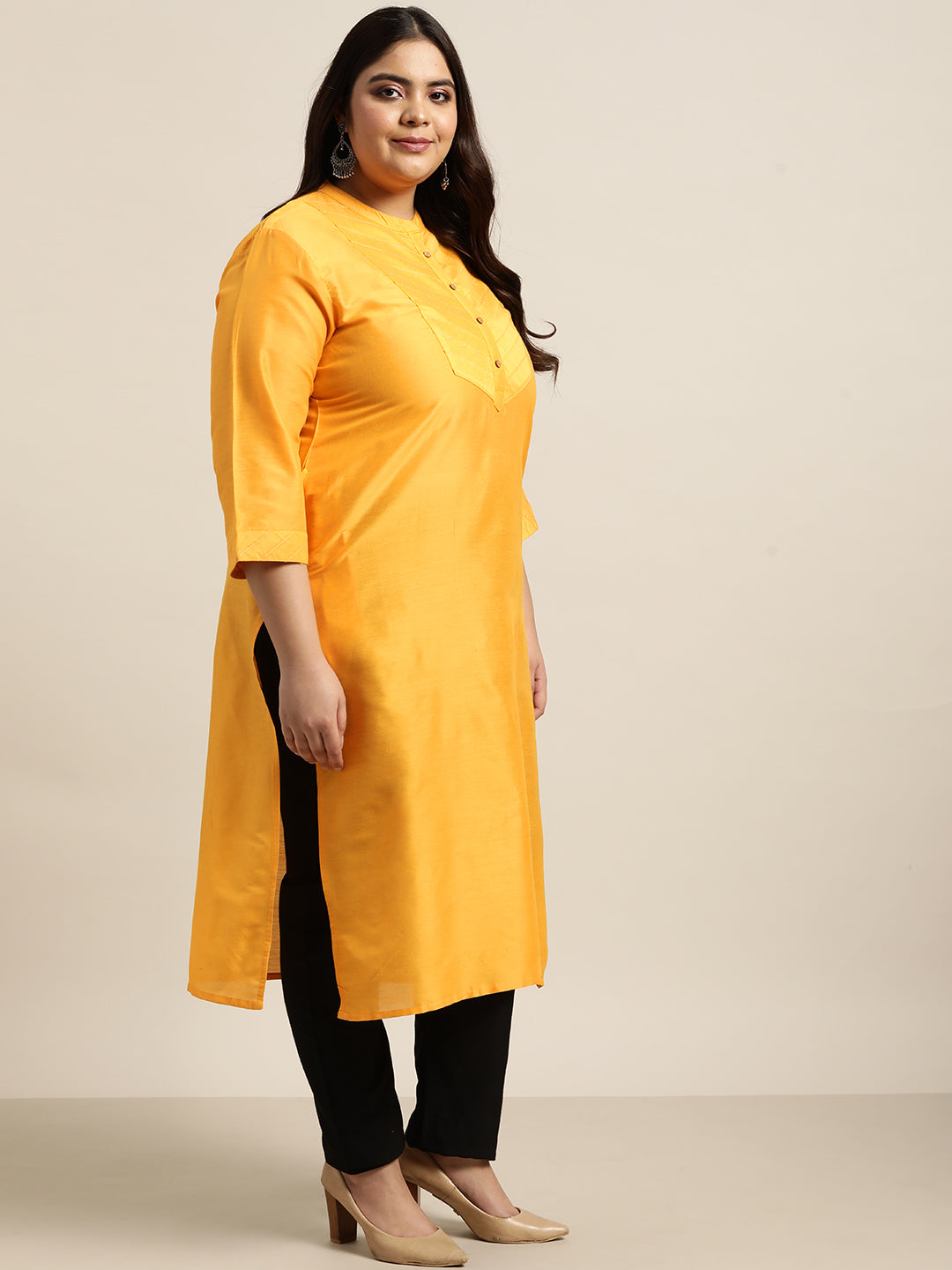Mustard Tussar Silk Festive Wear Solid Straight Kurta