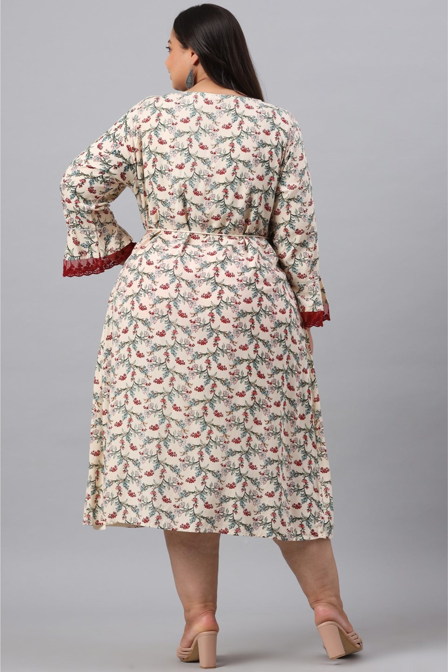 Ivory Rayon Festive Wear Embroidered & Printed Flared Dress